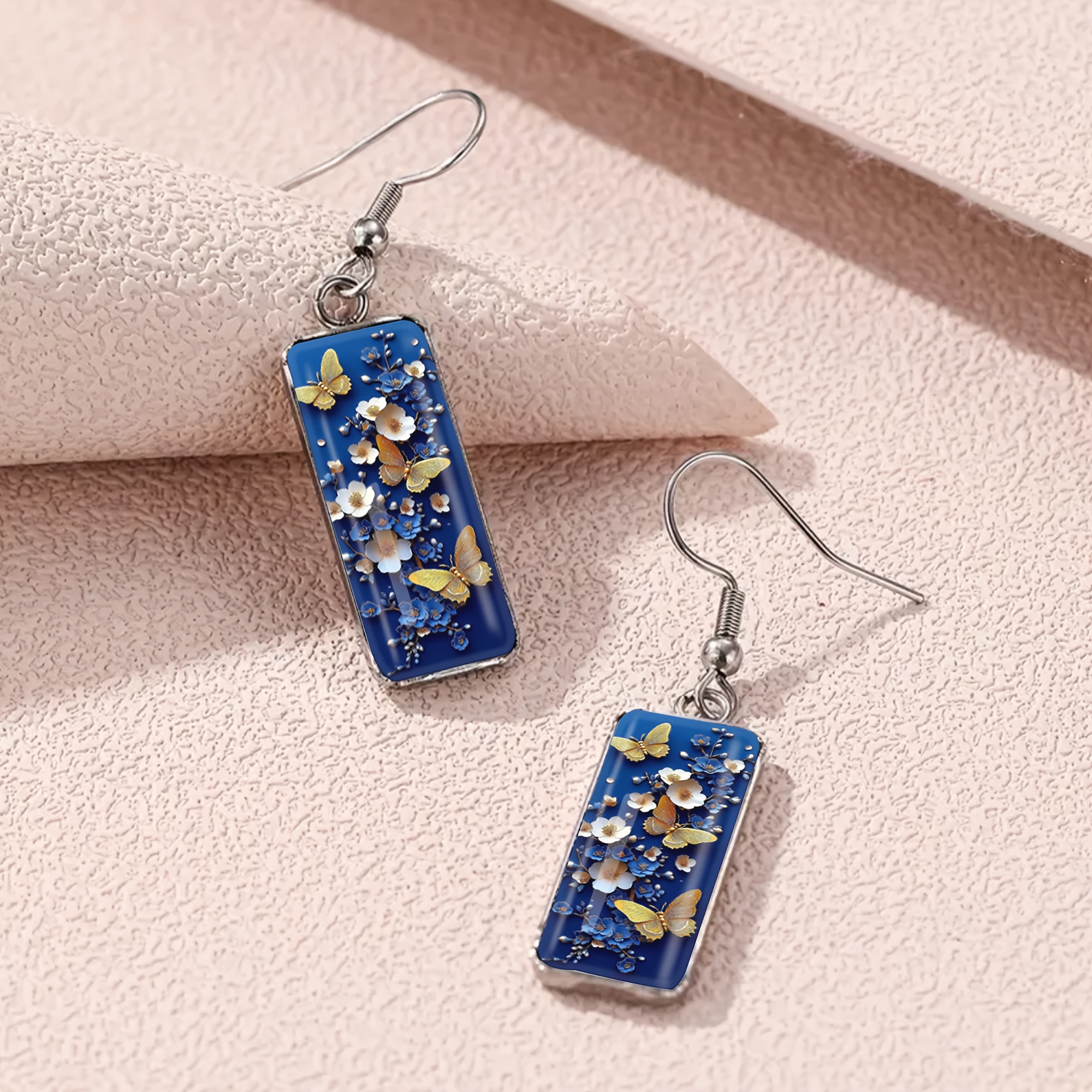 Women's Blue and Golden Gradient Butterfly Long Earrings